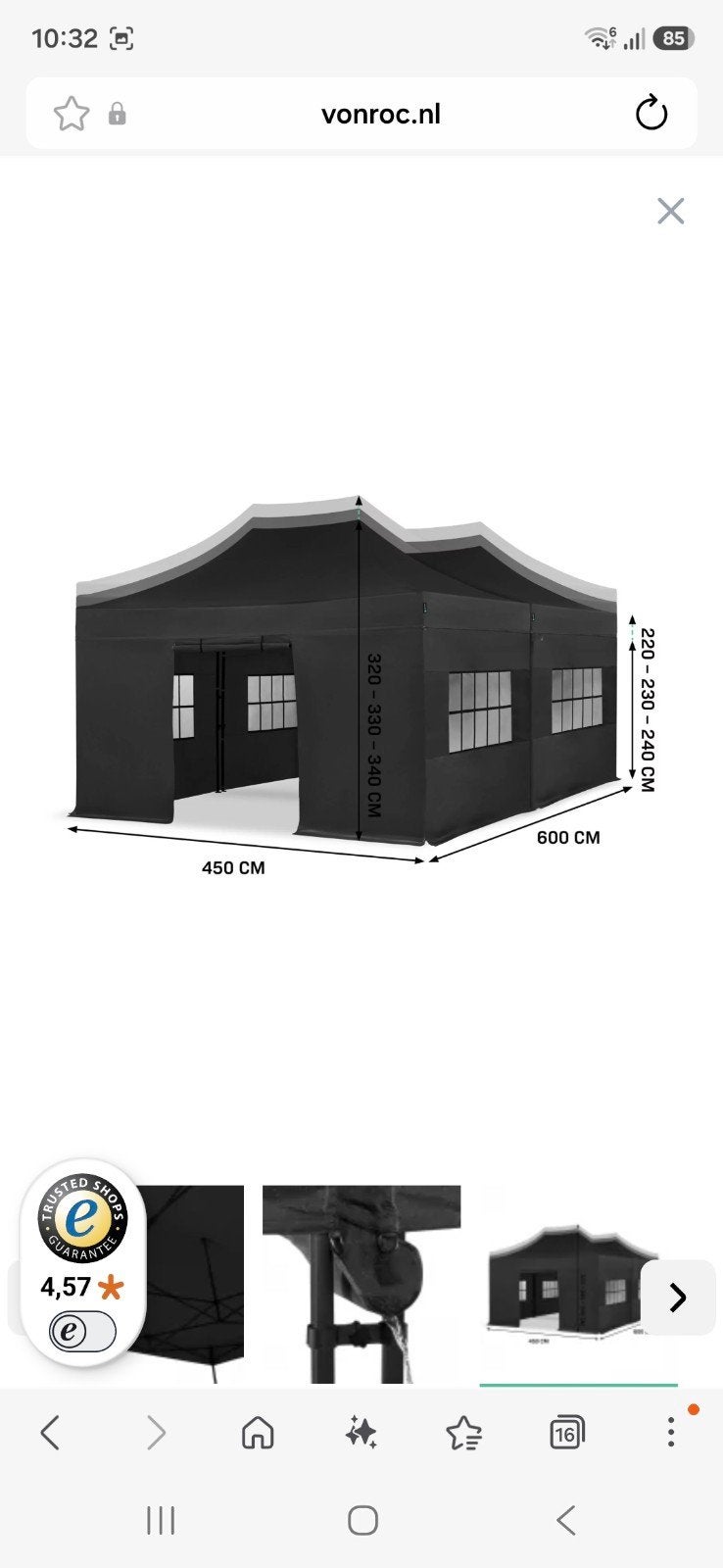 Te huur partytent 4.5x6m Zwart, Ophalen, Nieuw