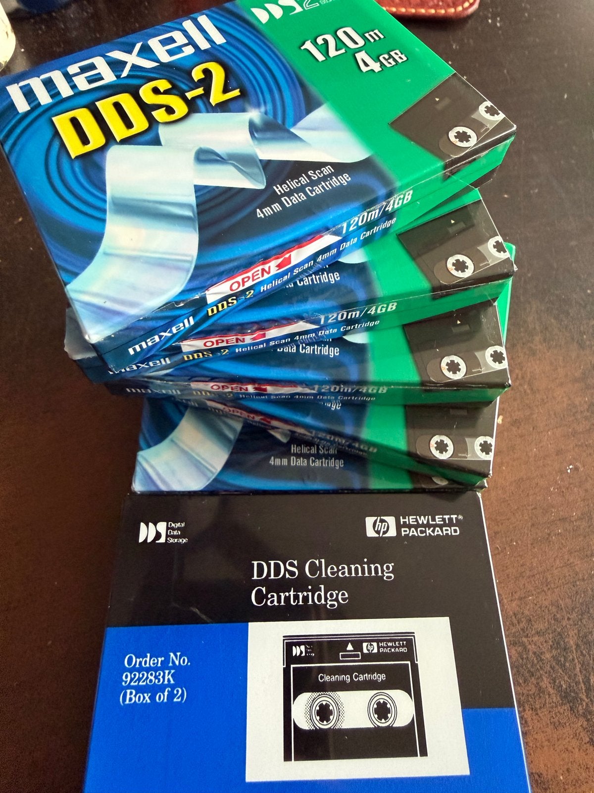 5 Maxell DDS-2 datatapes 4GB + HP cleaning tape (nieuw), Computers en Software, Harde schijven, Intern, Server, HDD, Nieuw