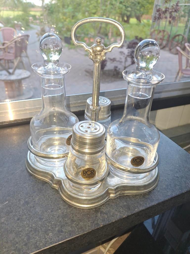 Zilver Olie & Azijn Set met Zout- en Peperstrooier, Ophalen of Verzenden, Zilver