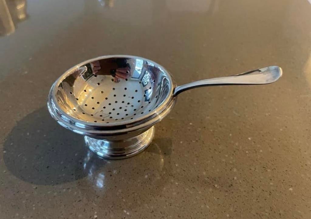 Antiek verzilverd Theezeefje met Kom, Antiek en Kunst, Ophalen of Verzenden, Zilver
