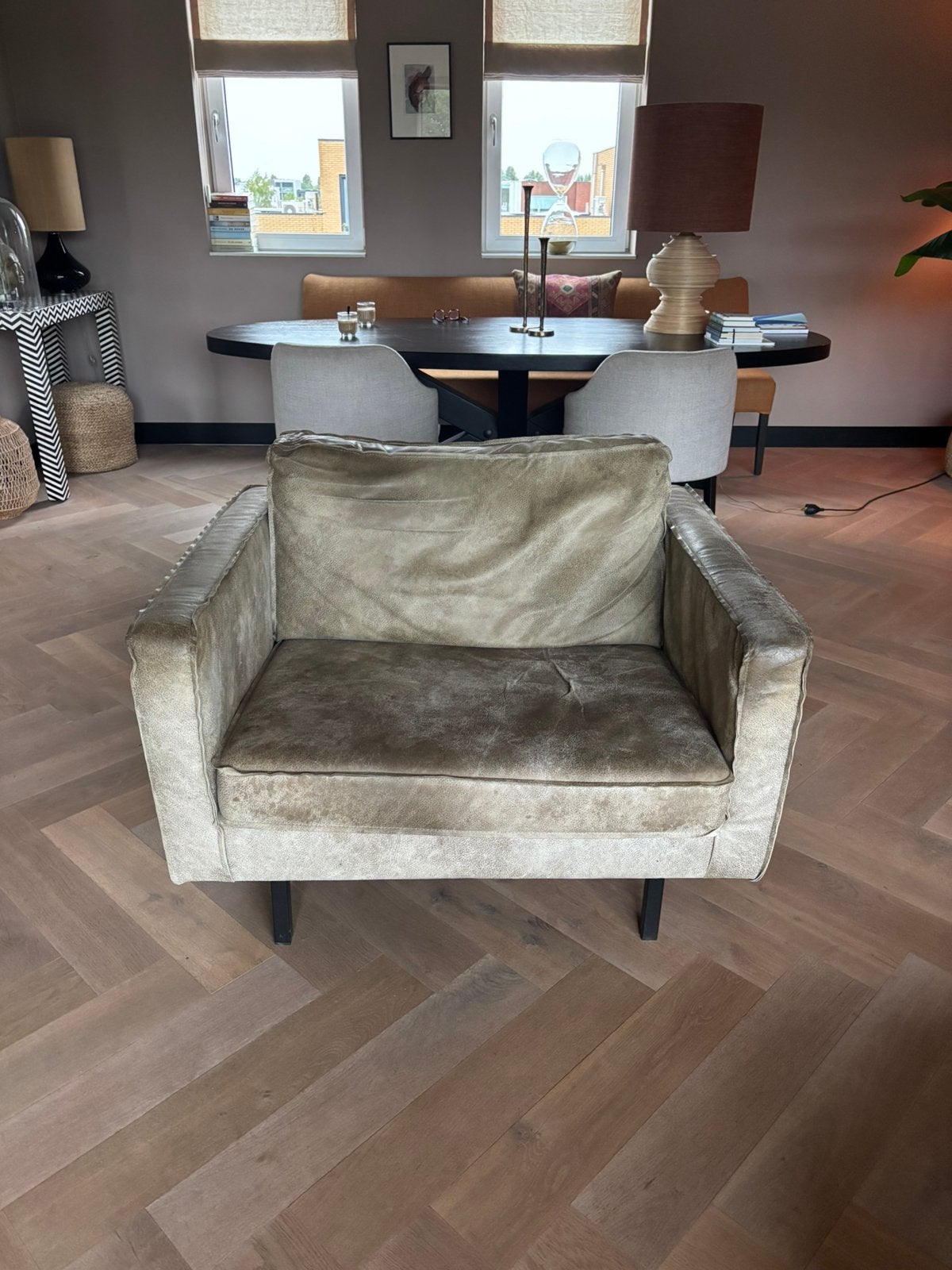 Lounge stoel leer, Ophalen, Gebruikt, Eenpersoons, Leer