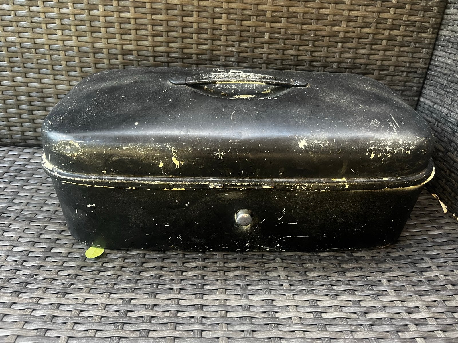 Vintage Broodtrommel - Zwart met Gele Binnenkant, Ophalen