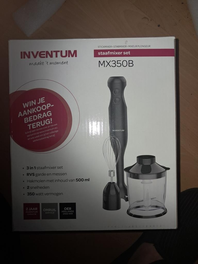Inventum MX350B Staafmixer Set - 3-in-1 met 350W, Minder dan 1 liter, Ophalen of Verzenden, Nieuw, 2 snelheden