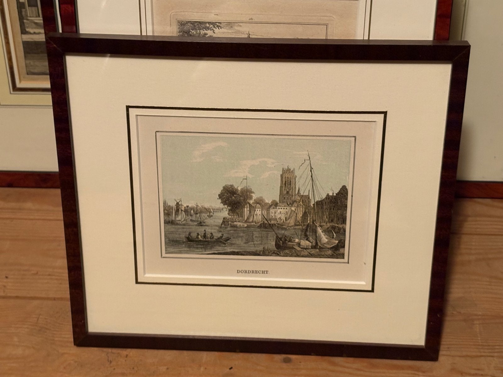 Antieke Ets Dordrecht Stadsgezicht - Ingelijst, Antiek en Kunst, Kunst | Etsen en Gravures, Ophalen, Ingelijst, 1800 - 1899, Ets