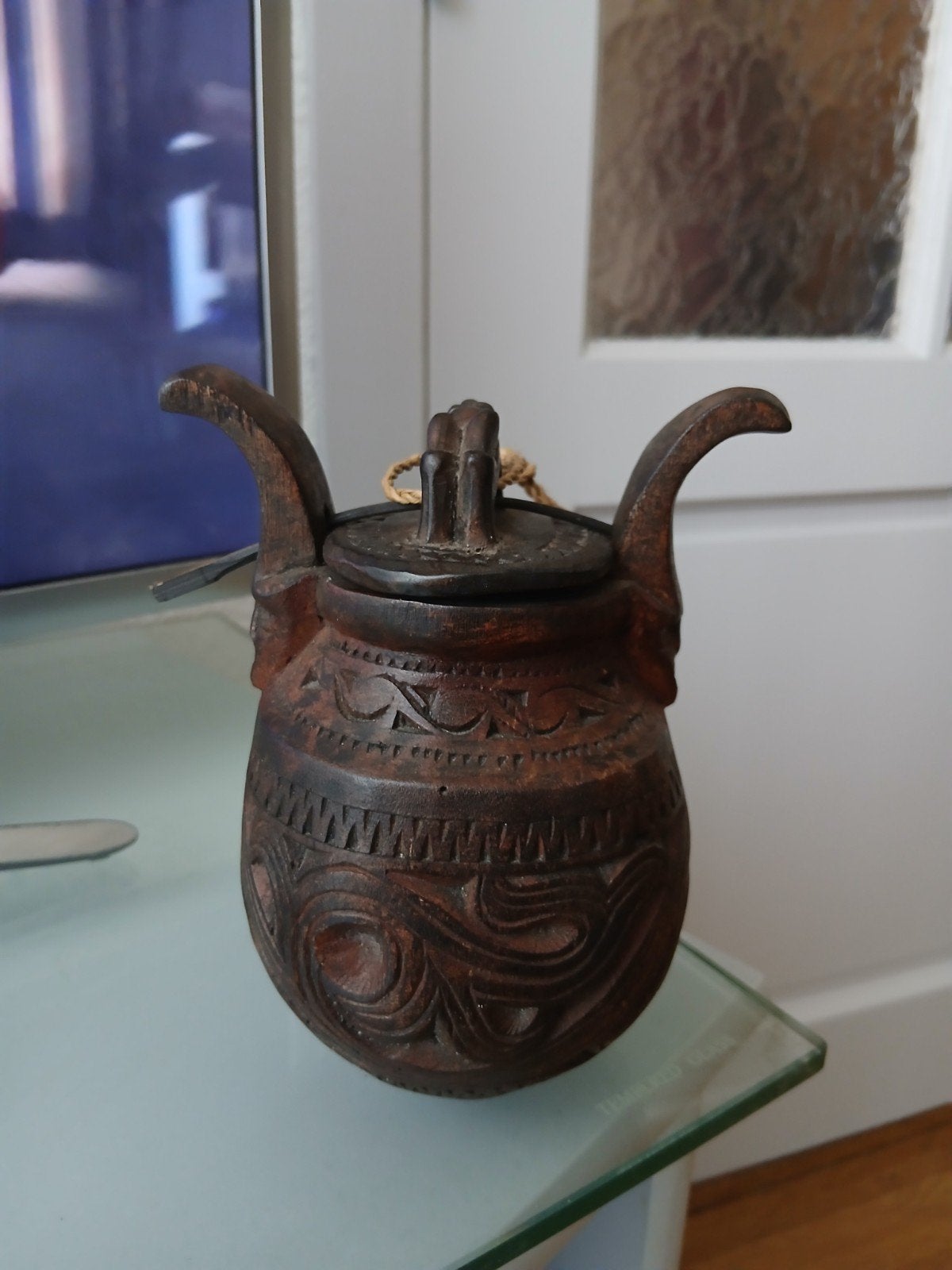 Batak Sumatra Indonesisch houten potje houtsnijwerk, Antiek en Kunst, Ophalen of Verzenden