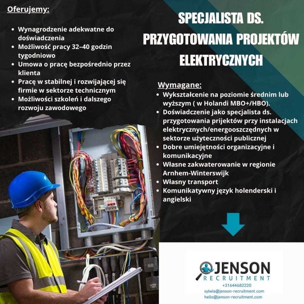 Specjalista ds.przygotowania projektów elektrycznych, 33 - 40 uur, MBO, Vanaf 3 jaar, Vast contract