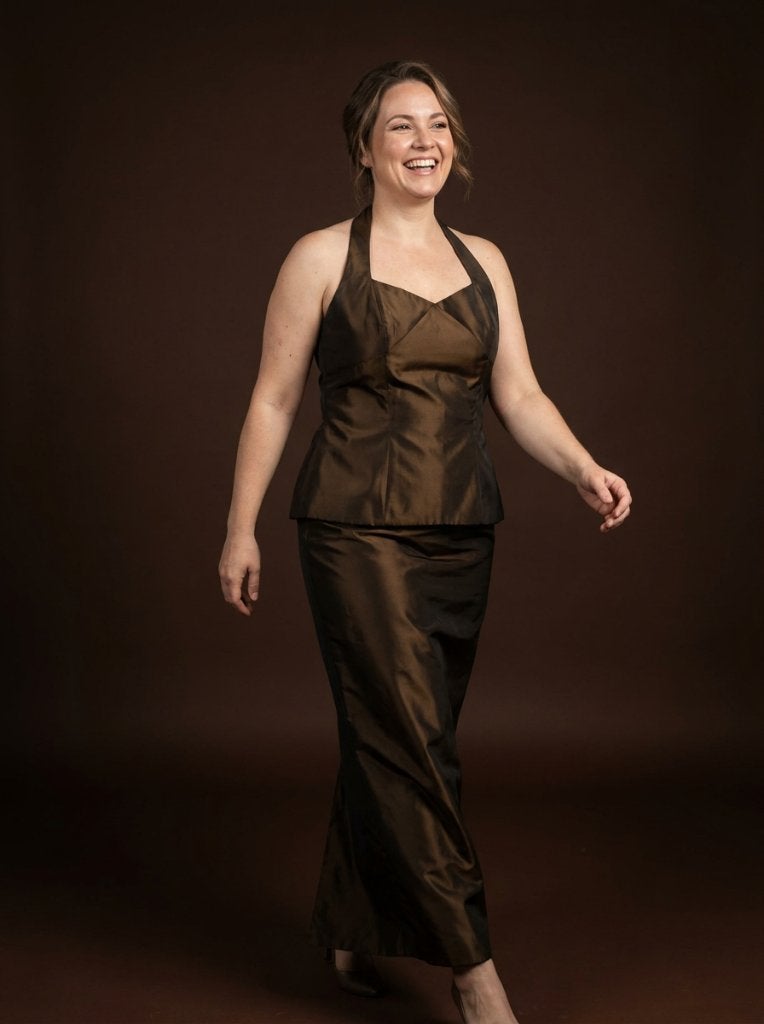 CreationJolie - Metallic bronzen jumpsuit met halter top, Maat 42/44 (L), Ophalen of Verzenden, Zo goed als nieuw, CreationJolie