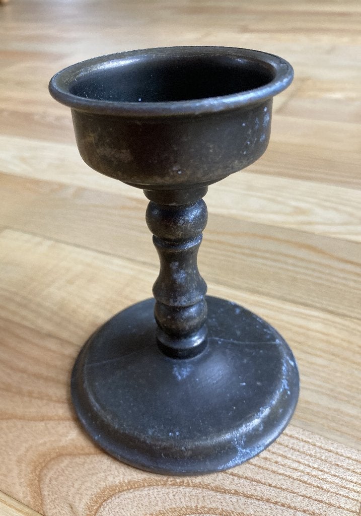 Theelichthouder Kaarsenkandelaar op voet koper of messing, Gebruikt, 12 cm, Ophalen of Verzenden, Metaal