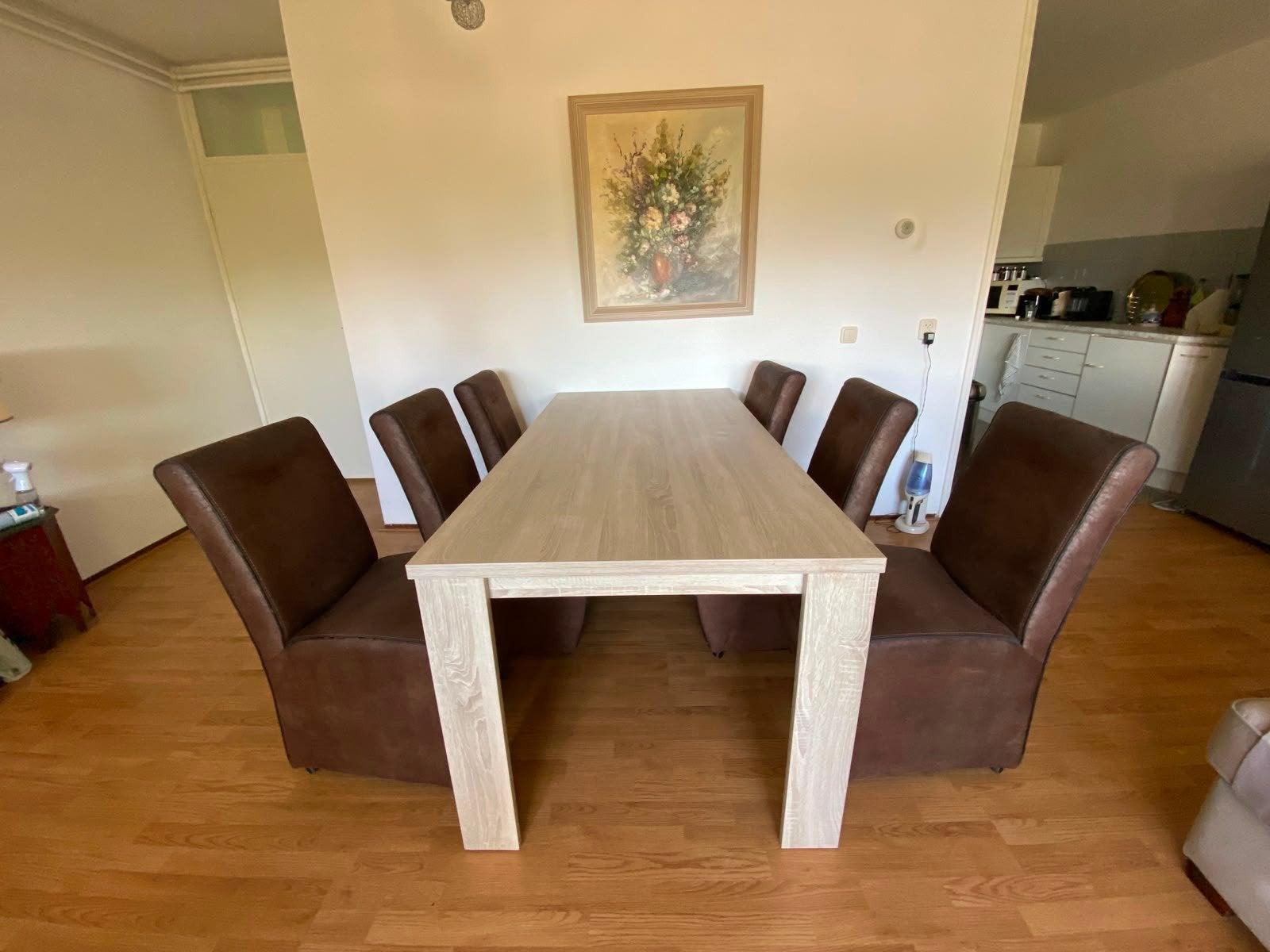 Eethoek met 6 stoelen - Zo goed als ook stoelen bv los tekoo, Ophalen of Verzenden, Zo goed als nieuw, 4 tot 6 stoelen