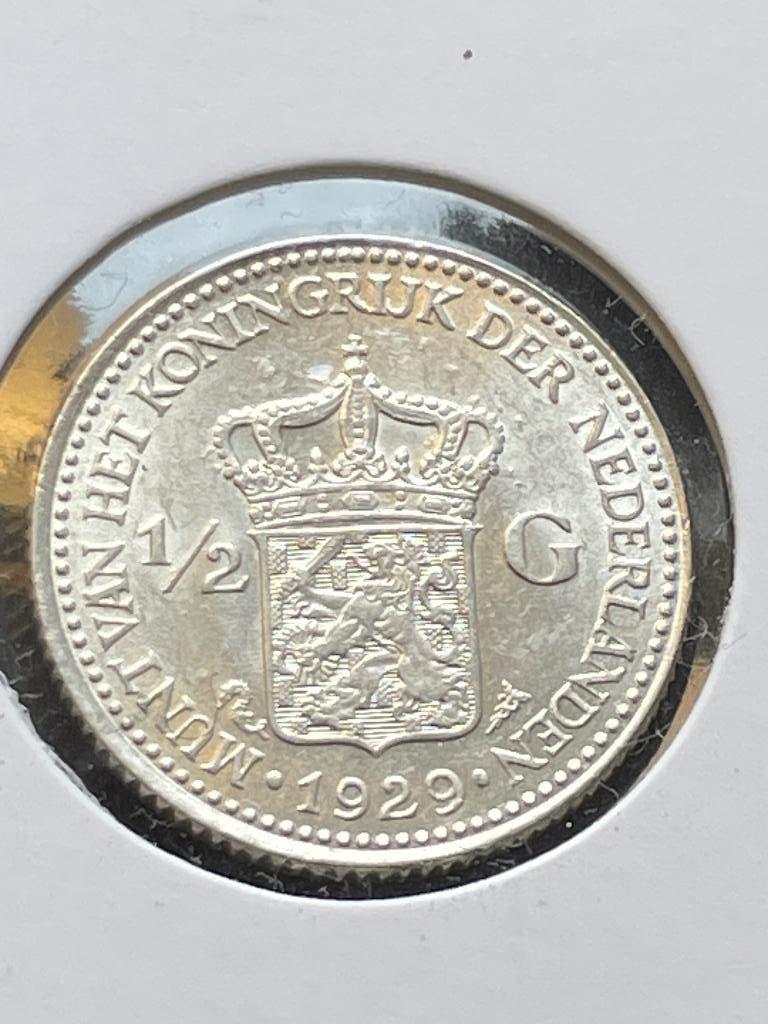 Prachtige halve gulden 1929, Postzegels en Munten, Munten | Nederland, ½ gulden, Verzenden, Zilver, Koningin Wilhelmina