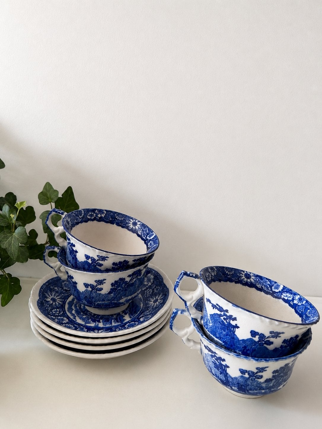Set vam 4 kop en schotels blauw/wit, Antiek en Kunst, Ophalen of Verzenden