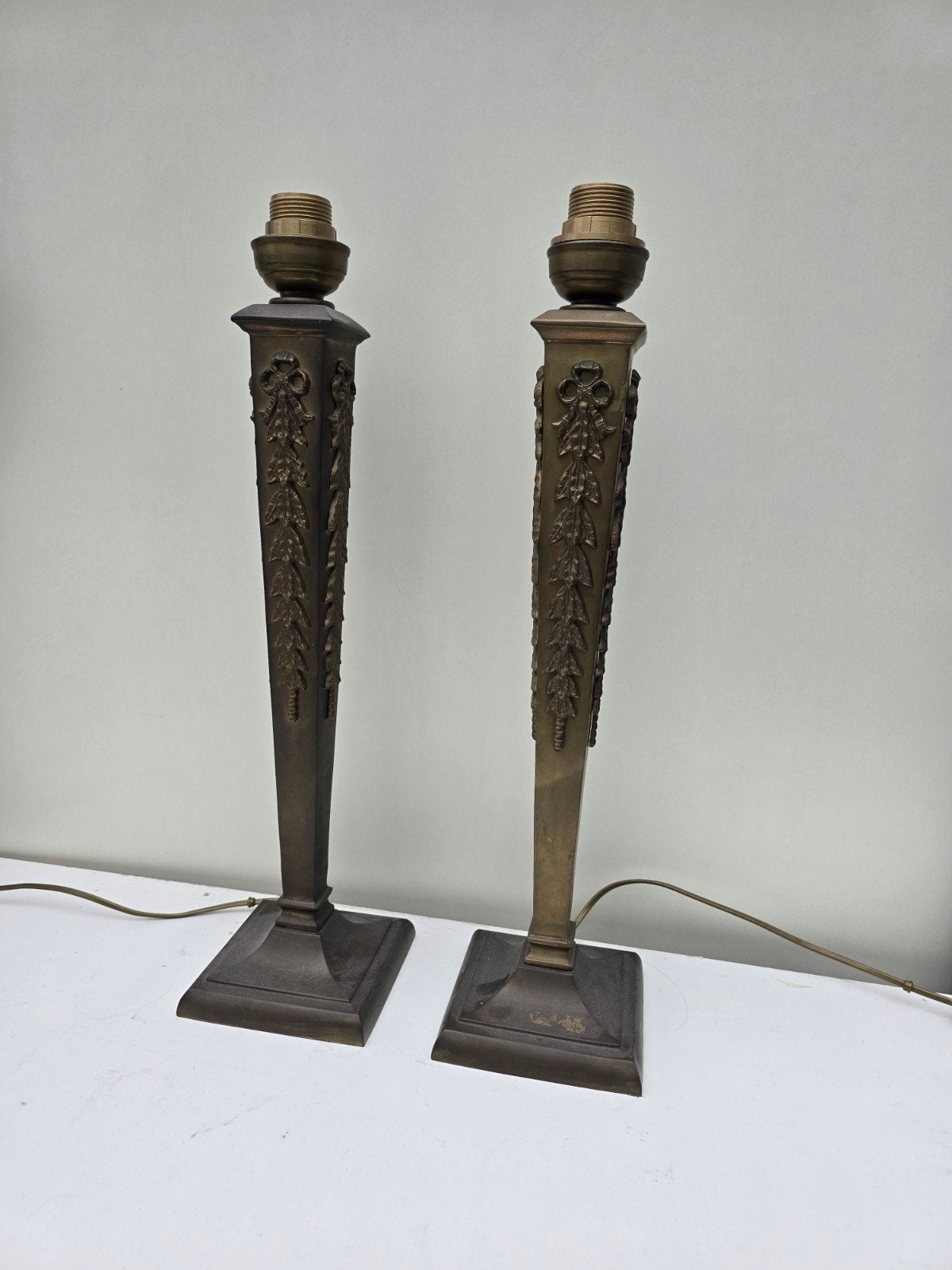 Set van 2 Franse geelkoperen tafellampen, antieke lampen?, Ophalen of Verzenden