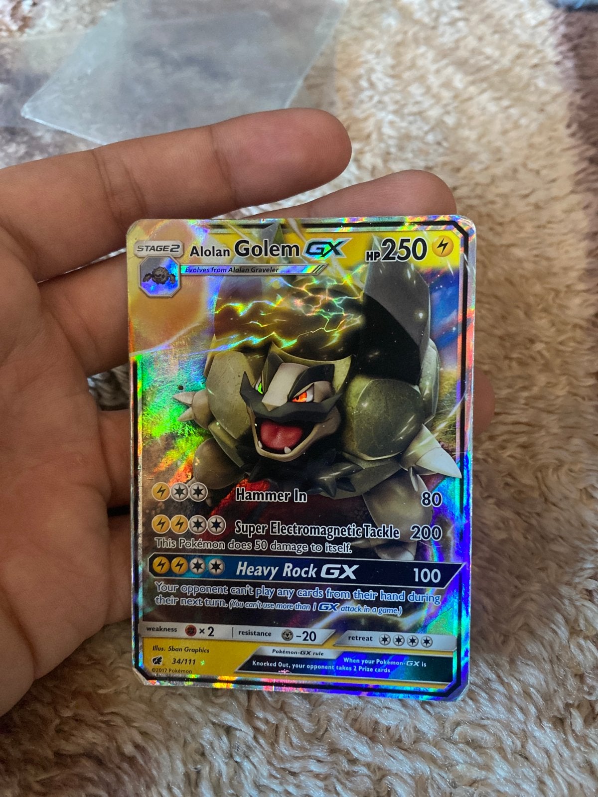 Alolan Golem GX Pokémon Kaart - Foil, Ophalen of Verzenden, Gebruikt, Losse kaart, Foil