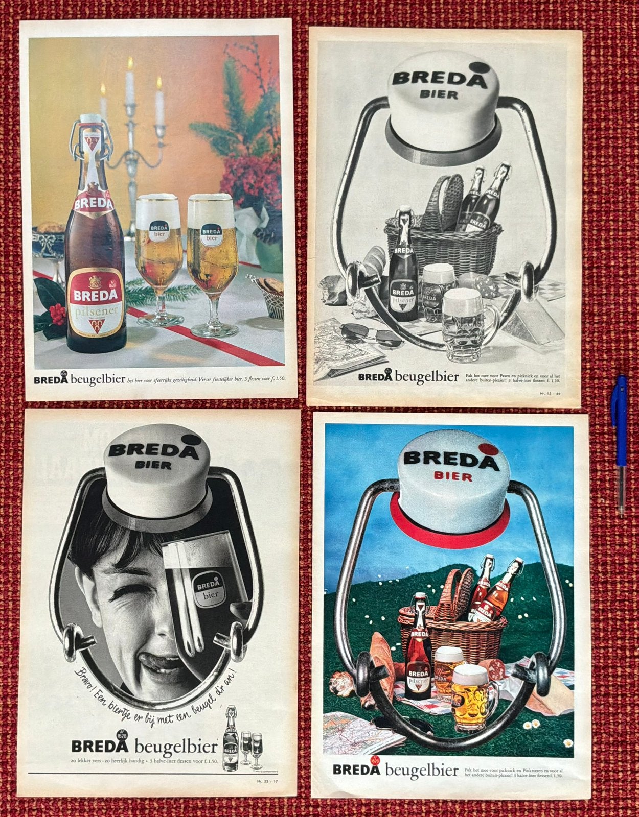 4 x paginagrote BREDA BIER reclame 1963, Verzamelen, Ophalen of Verzenden, Gebruikt, Overige typen