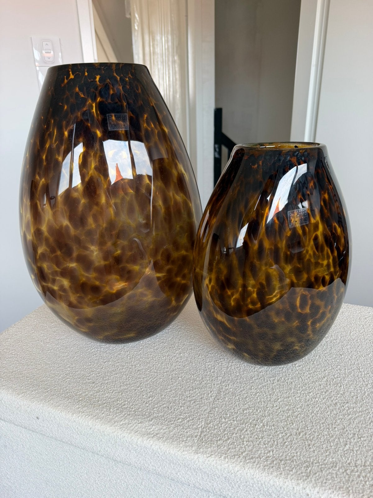 Bruine panterprint Fidrio vazen glas gebazen italiaans, Huis en Inrichting, Ophalen, Zo goed als nieuw, Glas