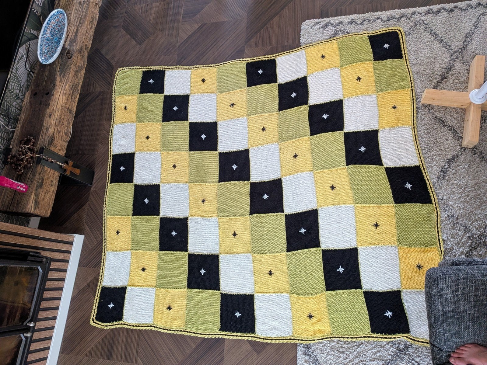 Handgemaakte granny blanket met sterrenpatroon, 195 cm, Gehaakt, Zo goed als nieuw, Plaid