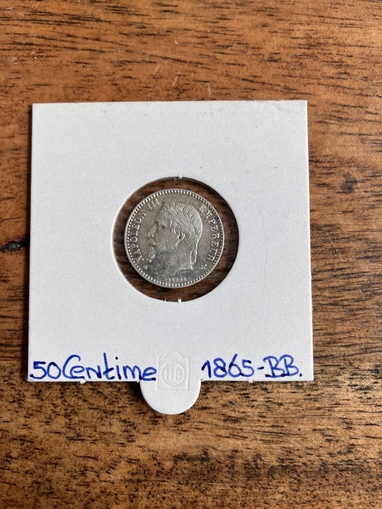 Frankrijk 50 Centime 1865-BB zilver, mooie kwaliteit, Ophalen of Verzenden, Frankrijk, Losse munt, Zilver
