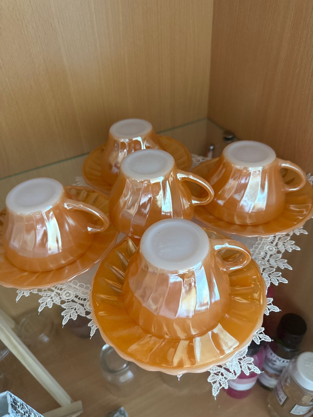 Vintage Oranje Lustreware Kop en Schotel Set (5 stuks), Ophalen
