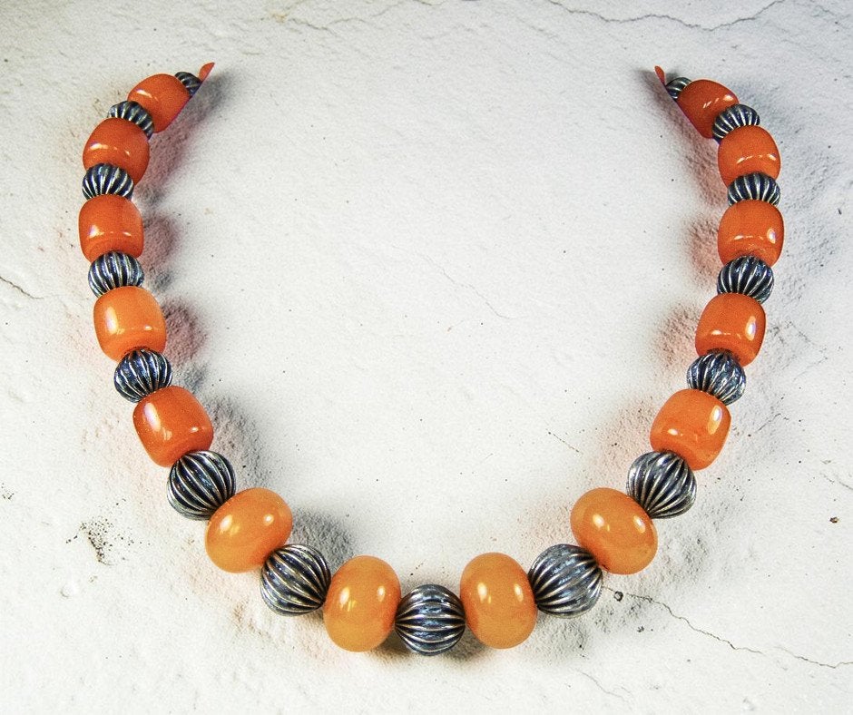 Prachtig copal AMBER collier ketting zilveren bolsluiting!