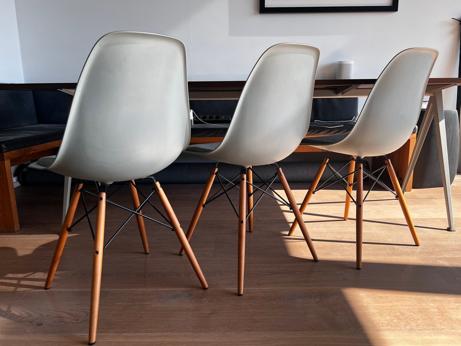 3 originele Vitra Eames DSW stoelen – Moss Grey / Hopsak, Ophalen, Zo goed als nieuw, Kunststof