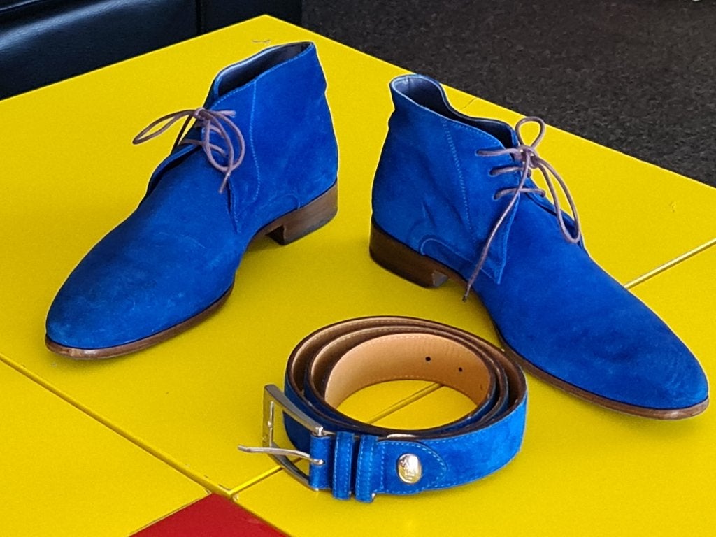 GREVE suede half hoog schoenen met bijpassende riem 42/5, Ophalen, Blauw, Zo goed als nieuw, Greve