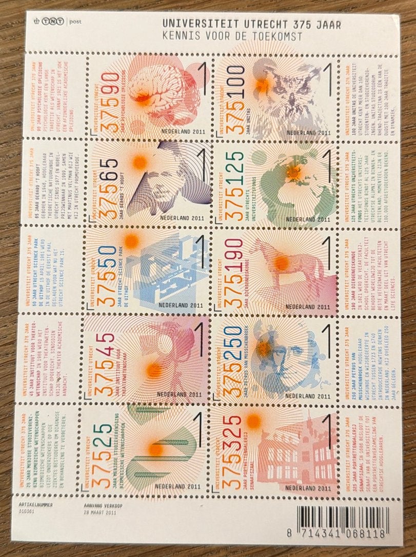 Postzegels pf. Universiteit Utrecht 375 jaar, Ophalen of Verzenden, Na 1940, Postfris