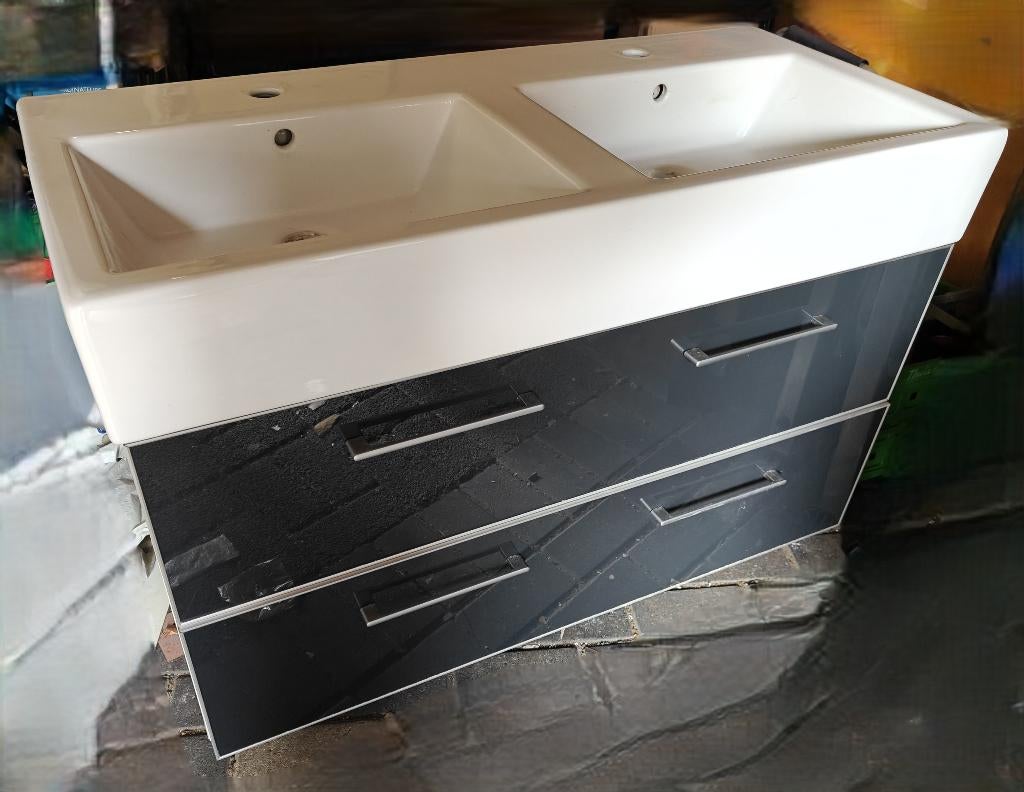 Badkamermeubel met dubbele wasbak, Huis en Inrichting, Badkamer | Badkamermeubels, Ophalen, Gebruikt, 100 tot 150 cm, Minder dan 100 cm