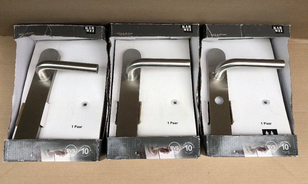 Deurkruk, deurklink set, ovaal schild RVS, nieuw, 3 stuks., Ophalen, Nieuw, Rvs, Klink of Kruk