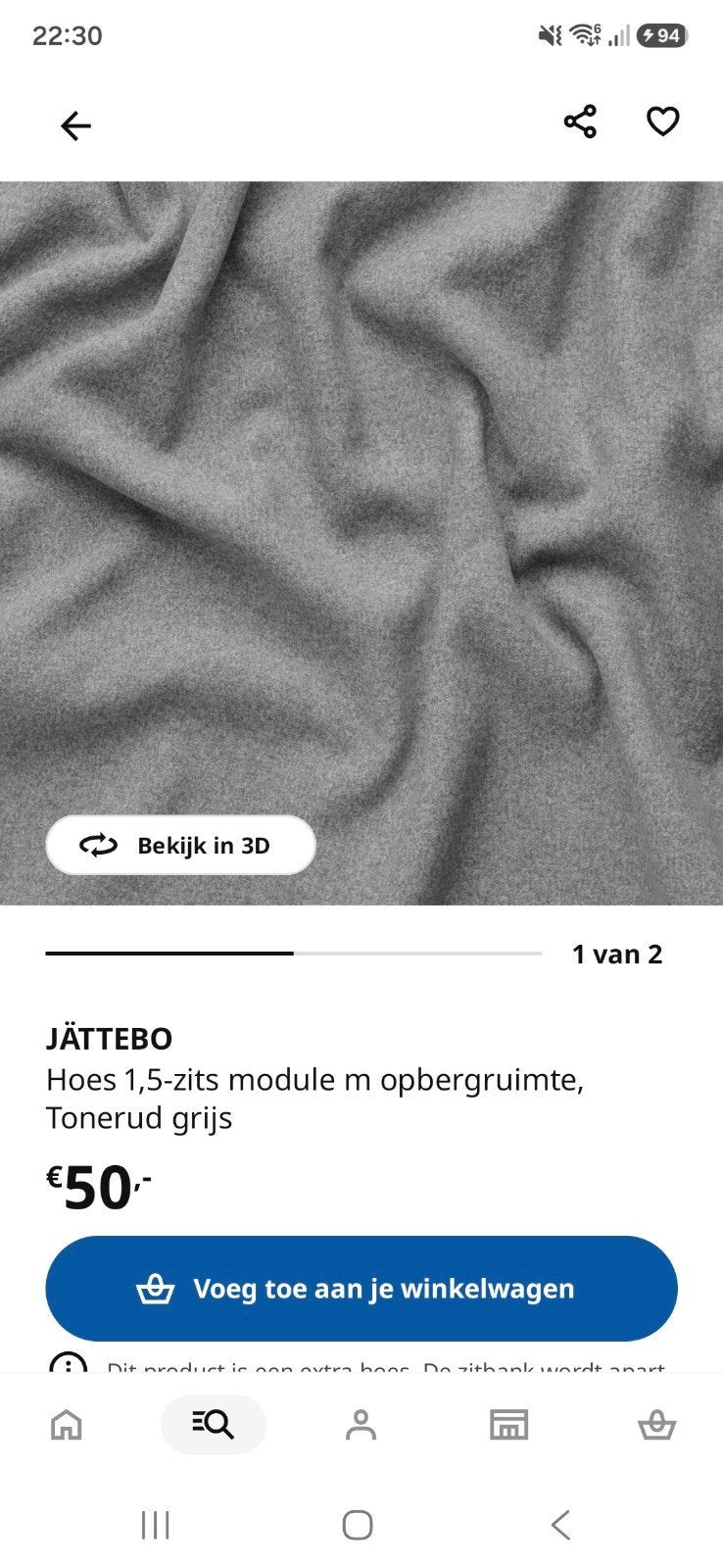 2x JÄTTEBO ikea HOEZEN grijs voor 1,5-zits module, Ophalen, 75 tot 100 cm, Zo goed als nieuw, Rechte bank