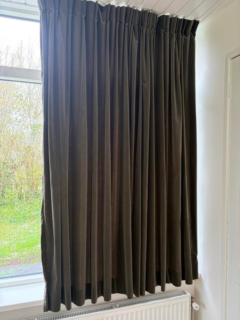 Gordijnen 3 x velours taupe, Ophalen, Gebruikt, Overige kleuren, 200 cm of meer