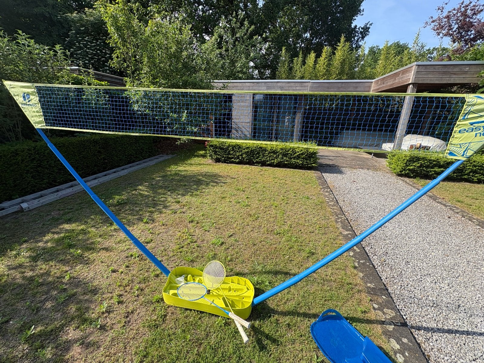 Badminton set met net en rackets/volleybalnet Decathlon, Ophalen of Verzenden, Gebruikt, Racket(s)