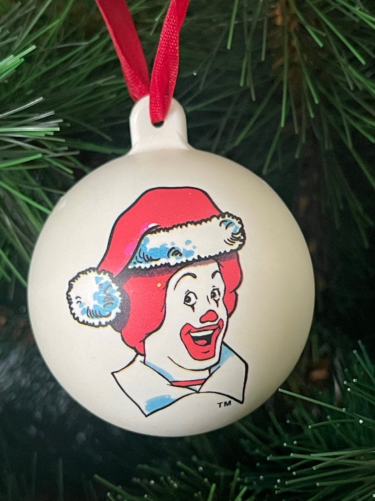 Kunstof vintage kerstbal Ronald McDonalds met kerstmuts, Ophalen of Verzenden