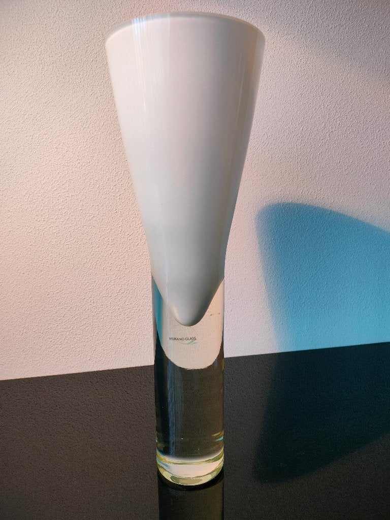 Vaas Art Design Murano Sommerso Glas Wit Kelk 1970, Ophalen of Verzenden