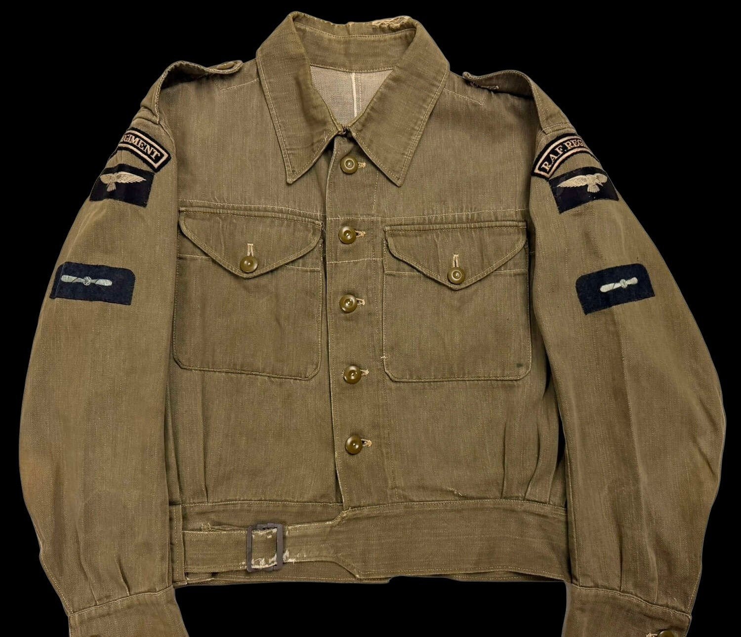 RAF Regiment uniform battle dress + Baret WWII / WW2, Ophalen of Verzenden, Luchtmacht, Engeland, Helm of Baret