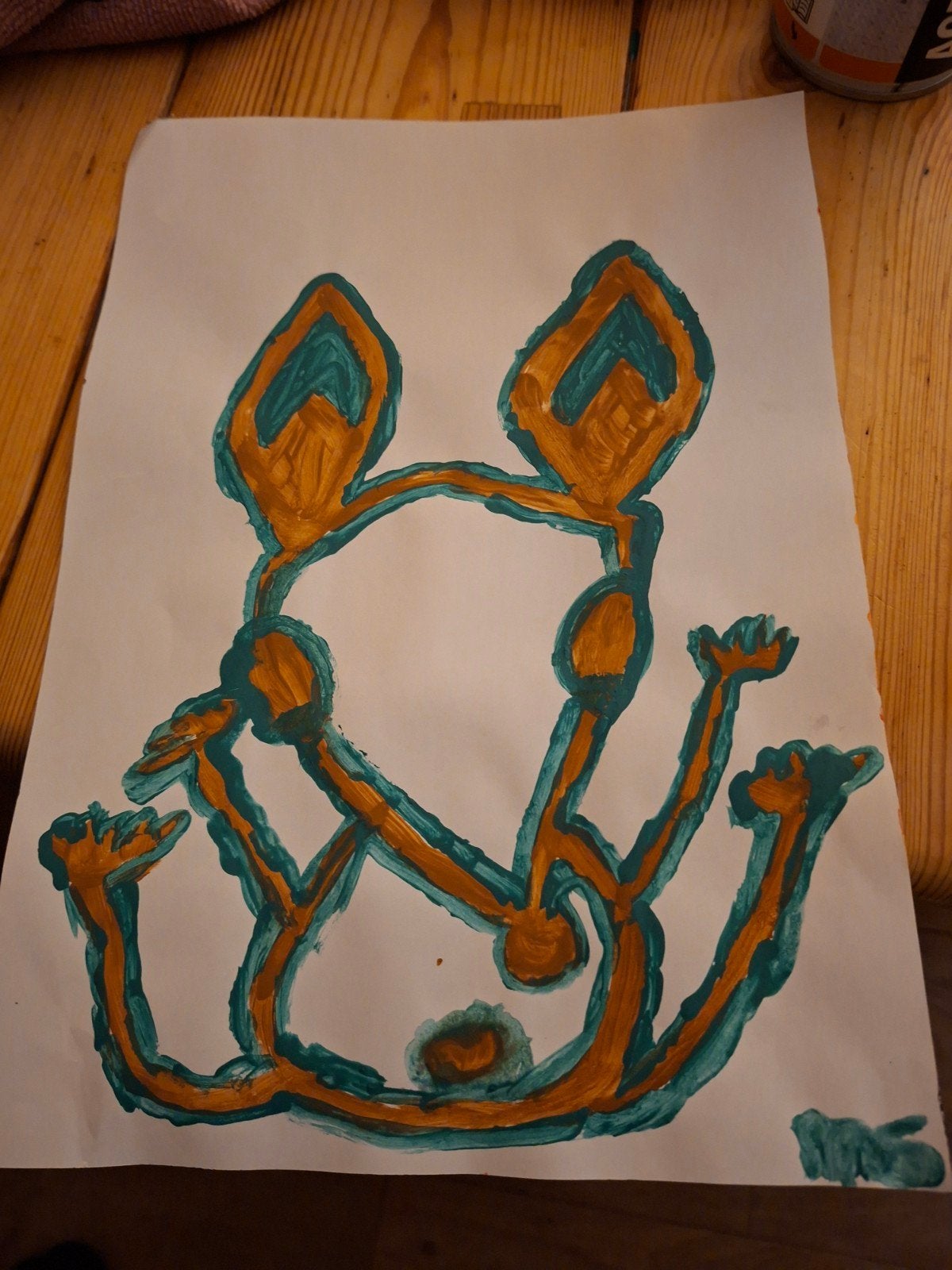 Abstracte tekening in oranje en blauw, Antiek en Kunst, Ophalen of Verzenden, Tekening, Overige technieken, Gesigneerd
