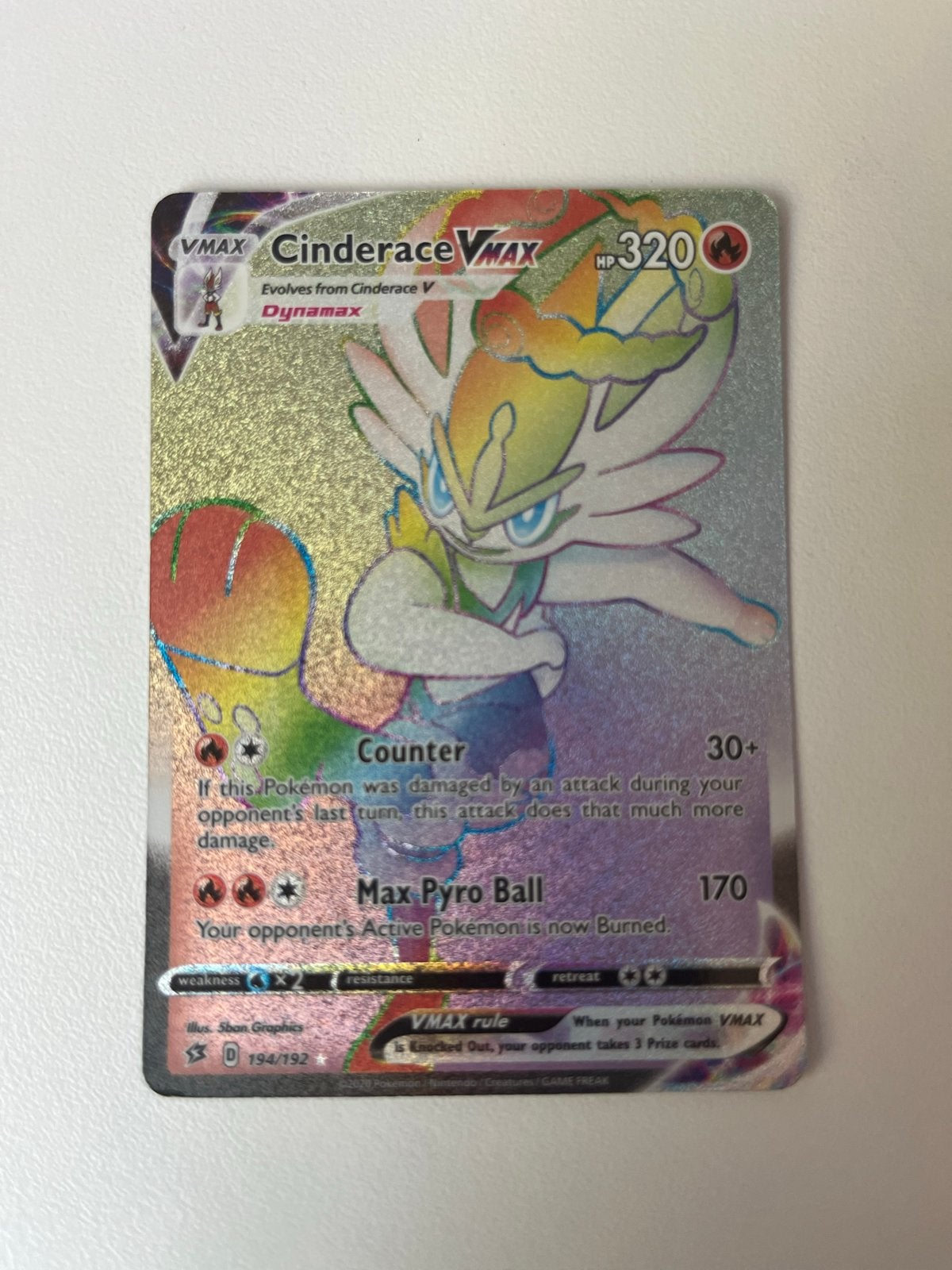 Cinderace VMAX Rainbow Rare Pokémon Kaart, Ophalen of Verzenden, Zo goed als nieuw, Losse kaart, Foil
