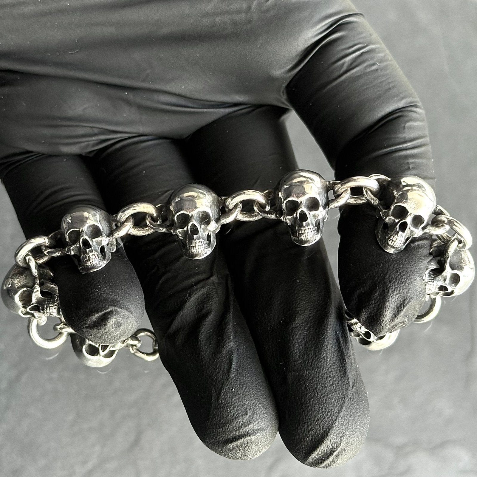 Schedel skull biker zilvere armband, Ophalen of Verzenden, Zo goed als nieuw, Zilver
