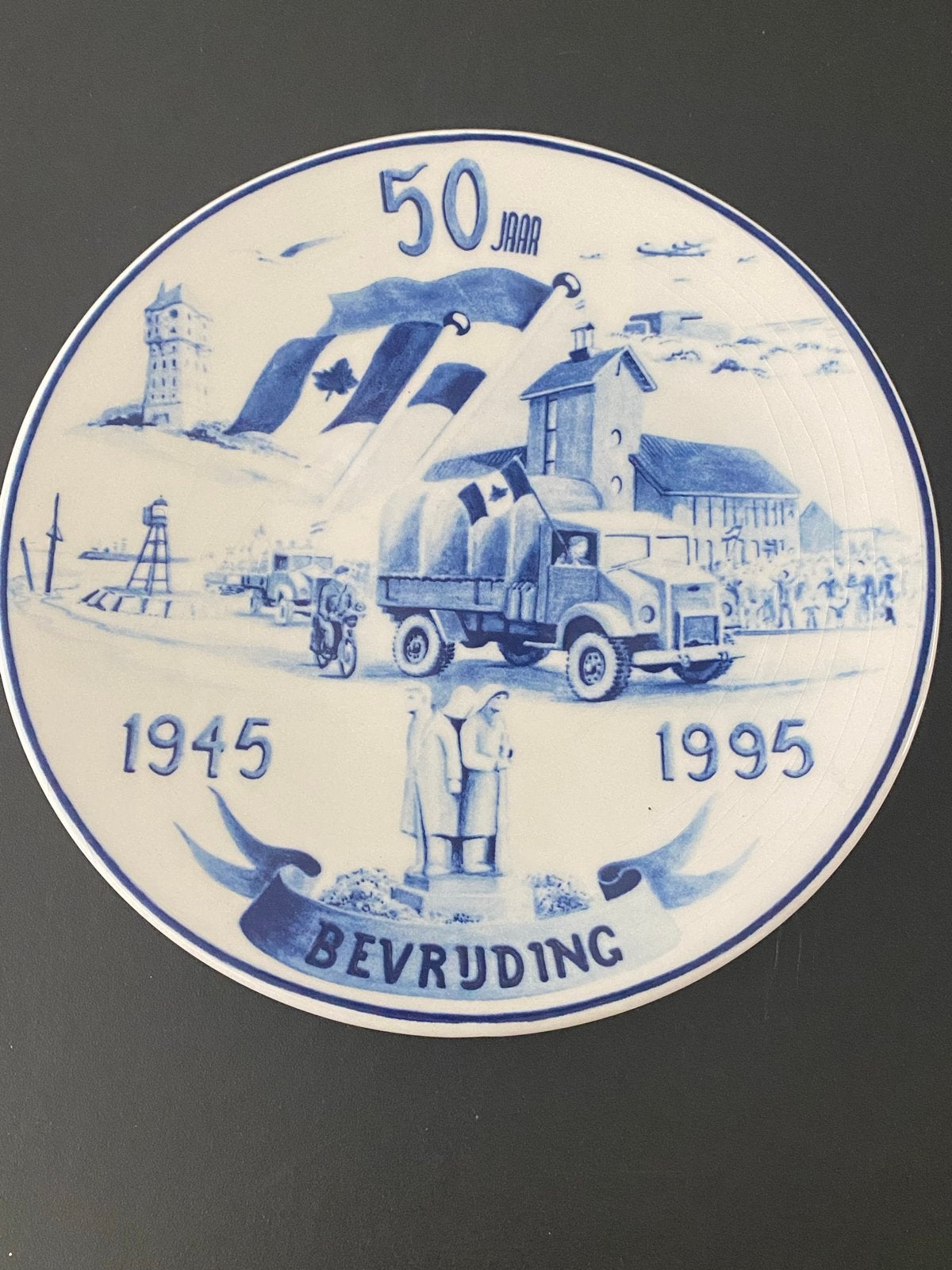 Delfts Blauw Bevrijdingsbord 1945-1995 - 50 Jaar, Ophalen of Verzenden