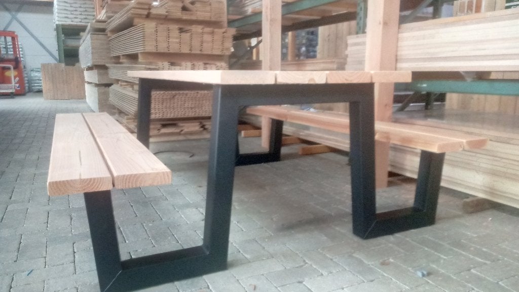 PICKNICKTAFEL MET ZWART ONDERSTEL, Ophalen, Nieuw, Rechthoekig, Hout