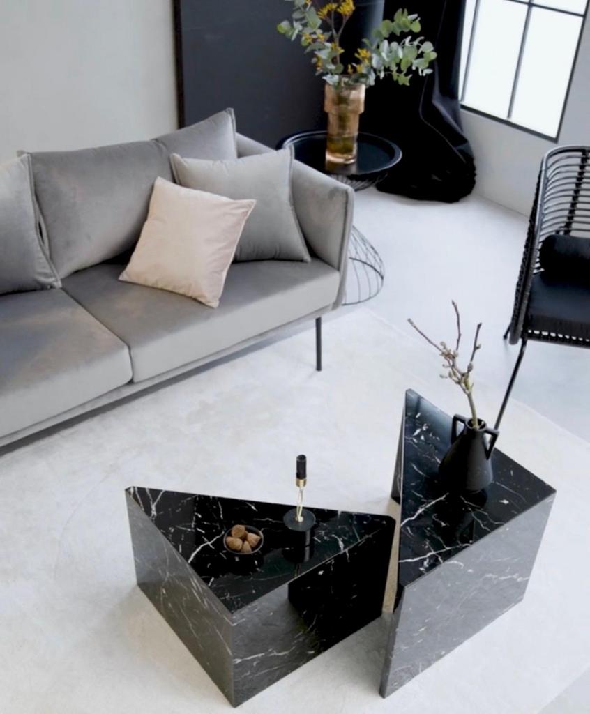 Zwart salontafel bijzettafel mer marmerlook, Ophalen, Gebruikt, 50 tot 100 cm, 50 tot 100 cm