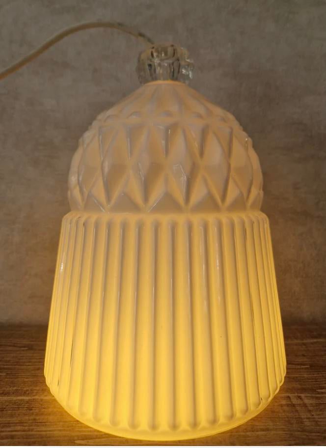 Vintage IKEA Vanadin wit glazen hanglamp Inma Bermudez, Ophalen of Verzenden, Zo goed als nieuw, Wit, Rond