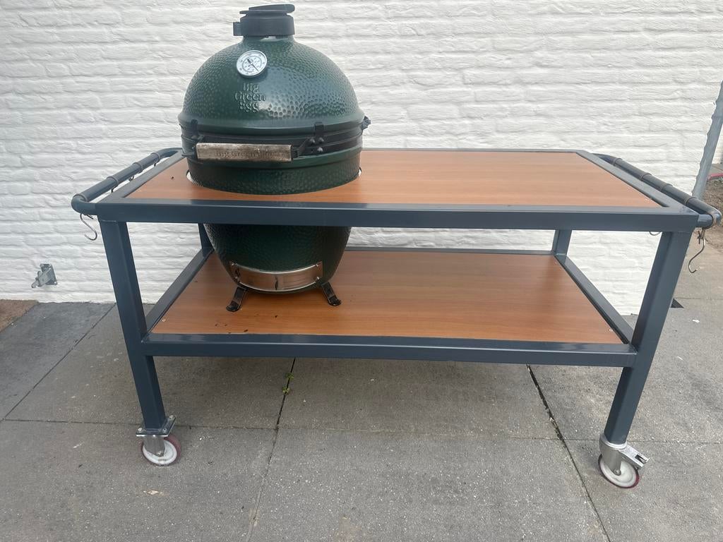 Big Green Egg Maat L - Gebruikt, inclusief onderstel, Tuin en Terras, Buitenkeukens, Ophalen, Gebruikt, Houtskool, Inbouw