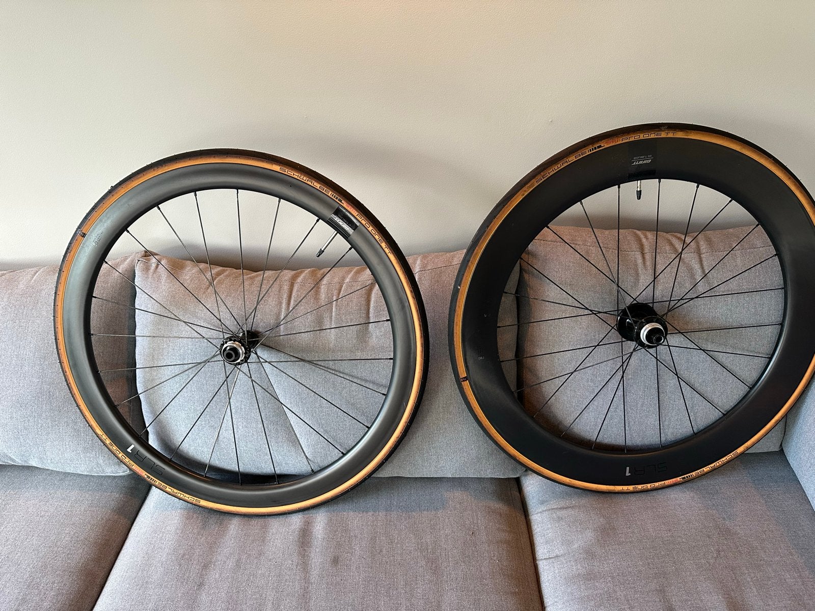 Giant SLR 1 Carbon Wielset met Schwalbe Pro One TT Banden, Fietsen en Brommers, Fietsonderdelen, Wiel, Ophalen of Verzenden, Zo goed als nieuw