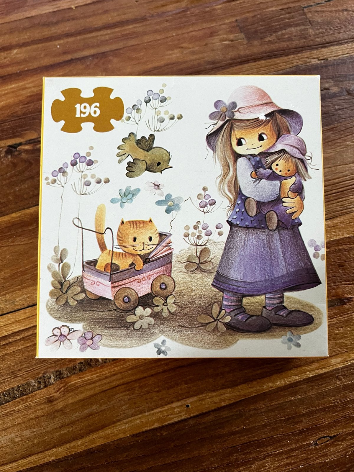 Vintage Jaklien Legpuzzel 196 stukjes - Meisje met pop, Ophalen of Verzenden, Minder dan 500 stukjes, Gebruikt, Legpuzzel