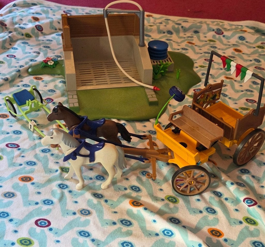 Playmobil paardenwasplaats en koets, Ophalen, Gebruikt