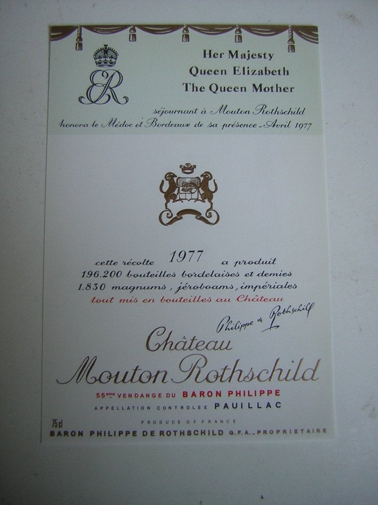 Origineel Chateau Mouton Rothschild Wijn Etiket 1977, Frankrijk, Nieuw, Ophalen of Verzenden, Rode wijn