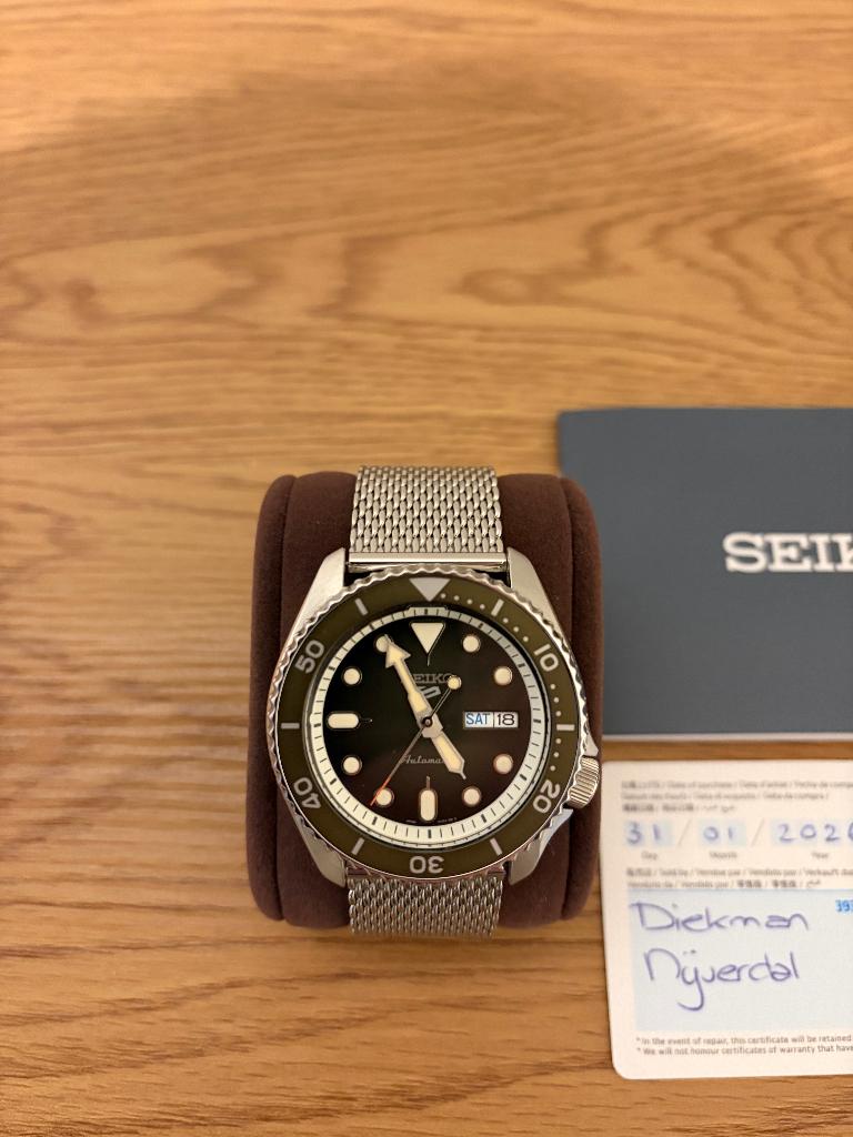Seiko 5 Sports SRPD75K1 horloge (groen), Sieraden, Tassen en Uiterlijk, Horloges | Heren, Gebruikt, Staal, Polshorloge, Ophalen of Verzenden