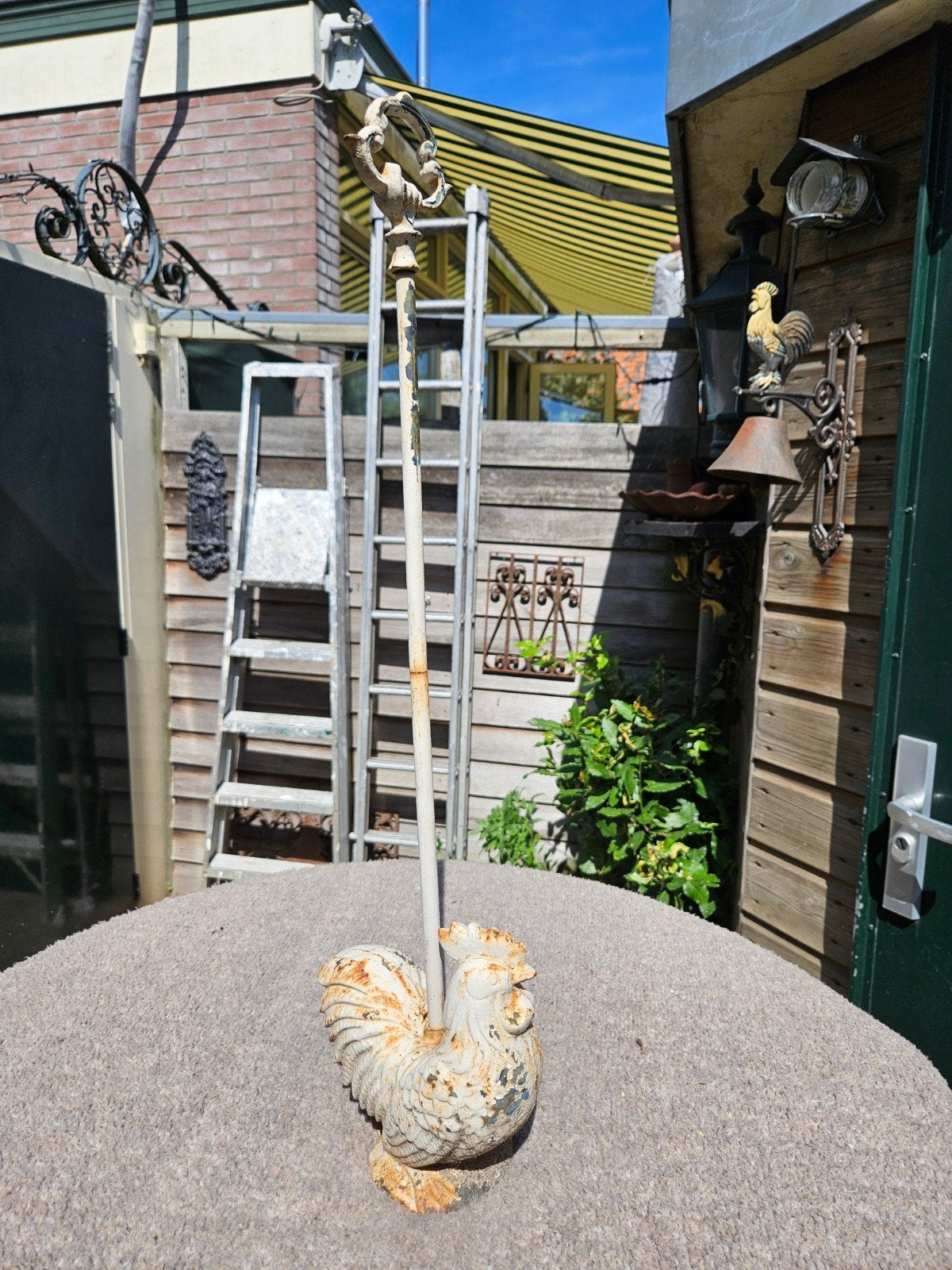 Antieke gietijzeren haan deurstophouder, Ophalen of Verzenden