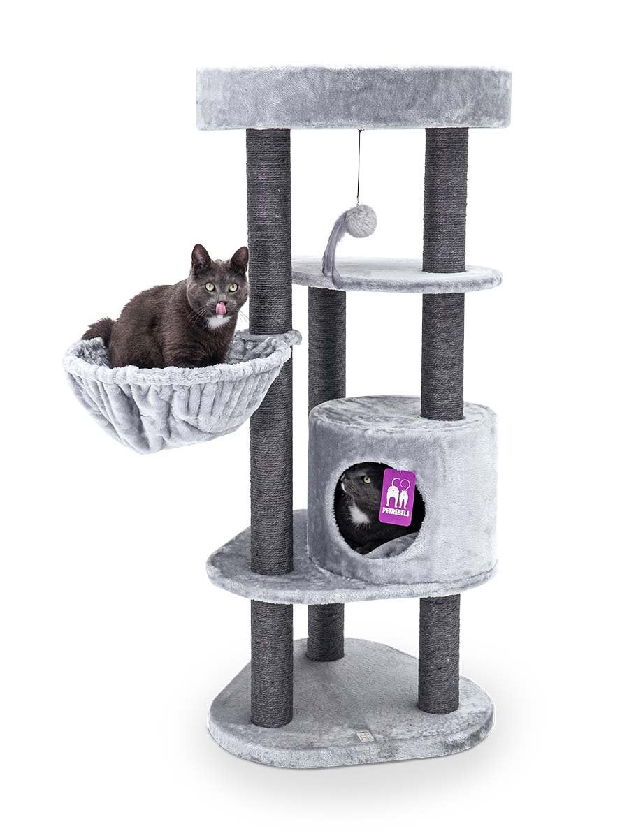 PetRebels Krabpaal Charlotte 134 - Grey - met hangmat, Dieren en Toebehoren, Ophalen, Zo goed als nieuw, Krabpaal