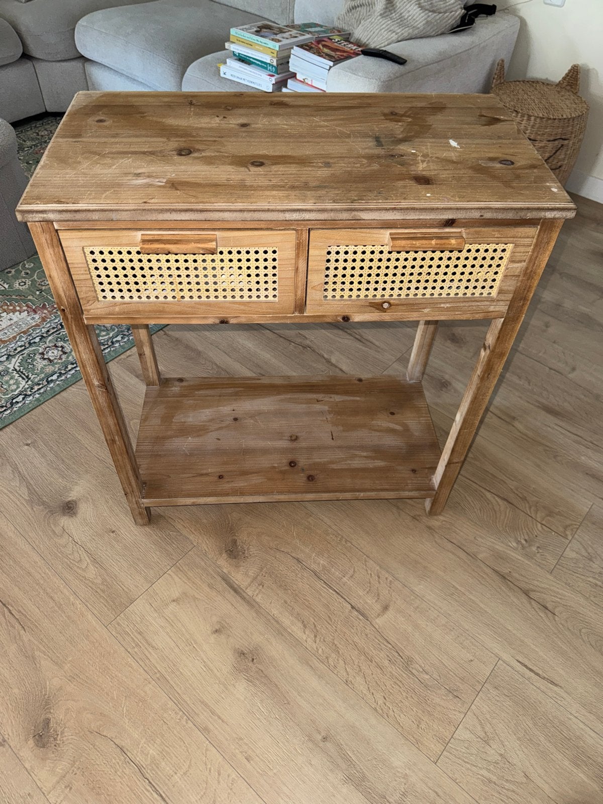 Rotan bijzettafel met lades, Ophalen, Minder dan 55 cm, Gebruikt, 60 cm of meer